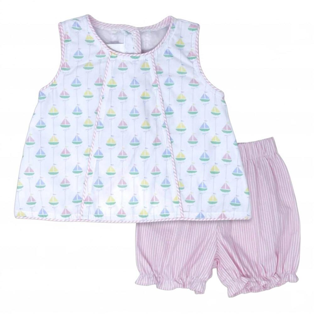 NEW LULLABY SET girls channing bloomer set in pink seaside sailboats